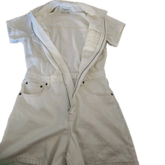 Abercrombie & Fitch Women’s Cream Denim Romper Casual One-Piece Summer Short XS - Picture 11 of 16